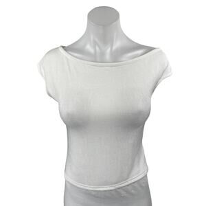 Edikted Women's White Short Sleeve Boat Neck Cropped T Shirt Tee Top Size M